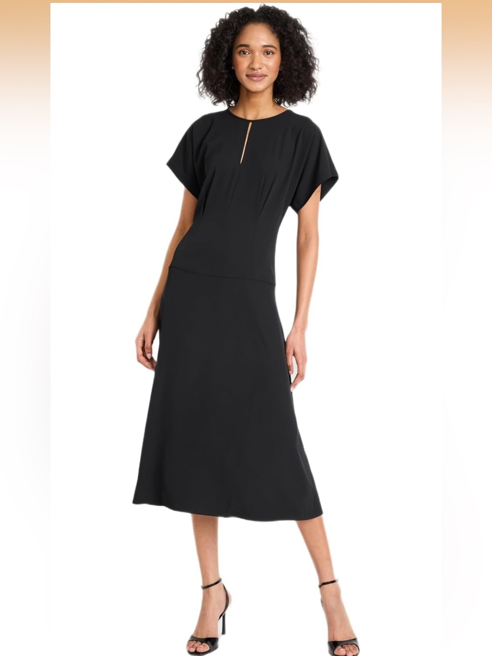 NWT Kimono Sleeve A-line Midi Dress - Keyhole Neckline Fitted Waist Fluid Crepe